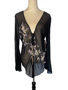 Vintage 90’s Deadstock Temptation Beaded Tie Front Cardigan Bell Sleeve L NWT